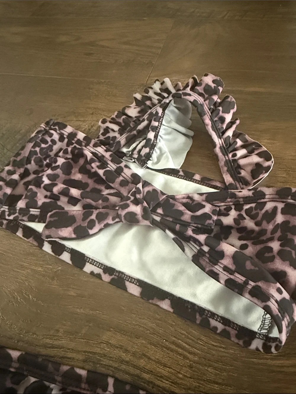 Brown Leopard Print Ruffled high waisted Two-Piece Swimsuit 5t